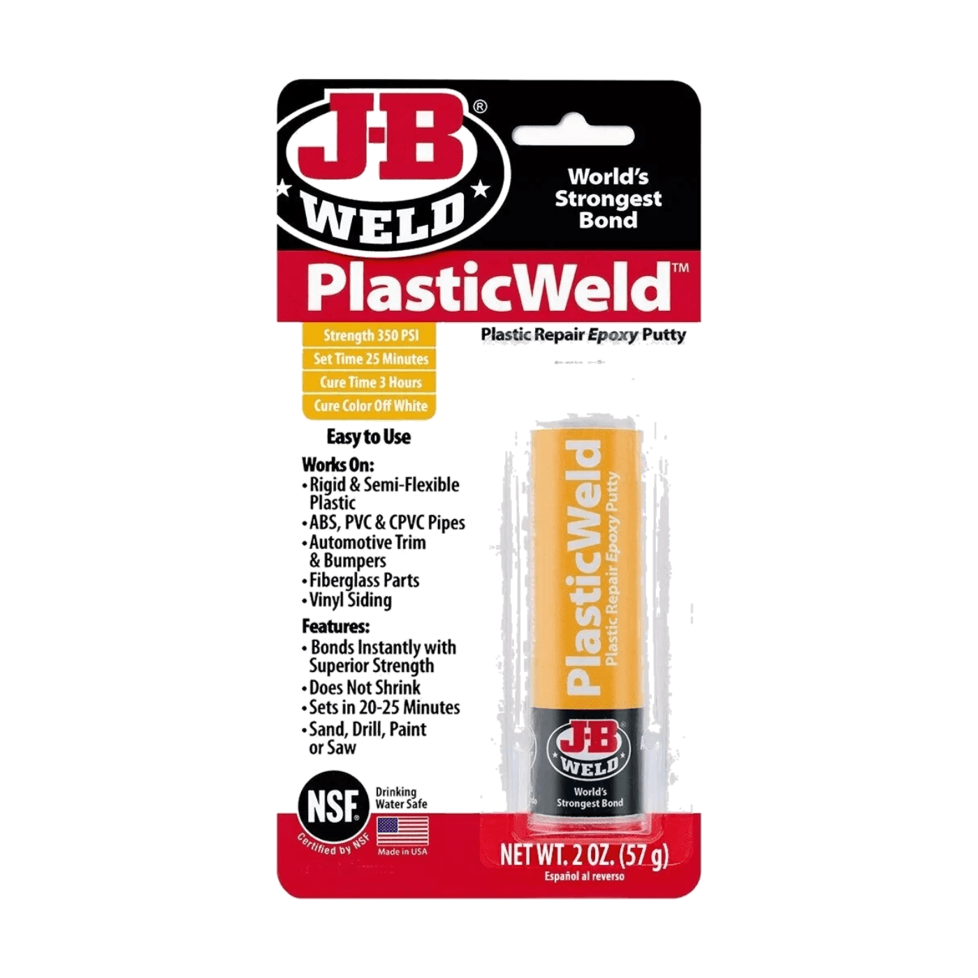 Епоксидна шпаклівка для ремонту пластику J-B Weld PlasticWeld 8237 57 г - J-B WELD - 8237 зображення 1