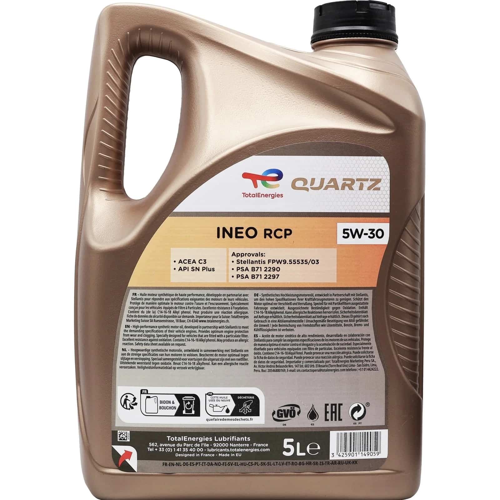 Моторна олива TotalEnergies Quartz Ineo RCP 5W-30 5л 231089 – синтетична моторна олива - TotalEnergies - 231089 зображення 2